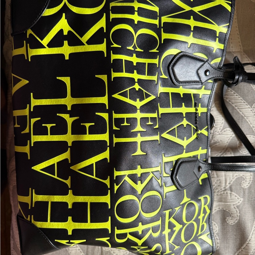 Michael Kors Neon Yellow and Black Duffel Bag